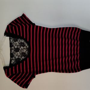 Deb Stripe & Lace Short Sleeve Knit Top